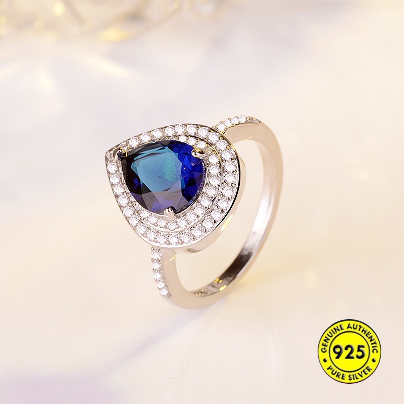 Cincin Dengan Batu Topaz Biru Laut Bentuk Pir Untuk Wanita