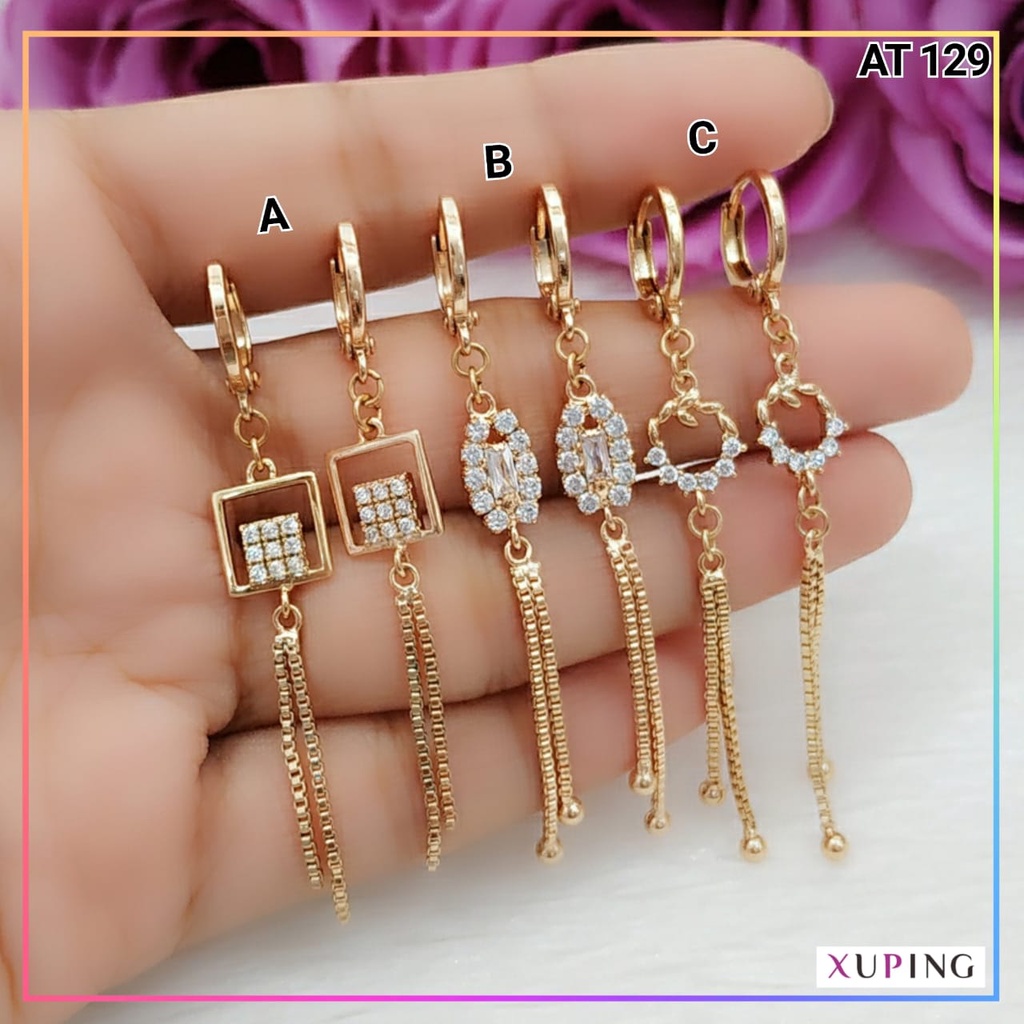 Anting Xuping ori premium terbaru anting dewasa jurai panjang kotak perhiasan wanita lapis emas gold AT 129