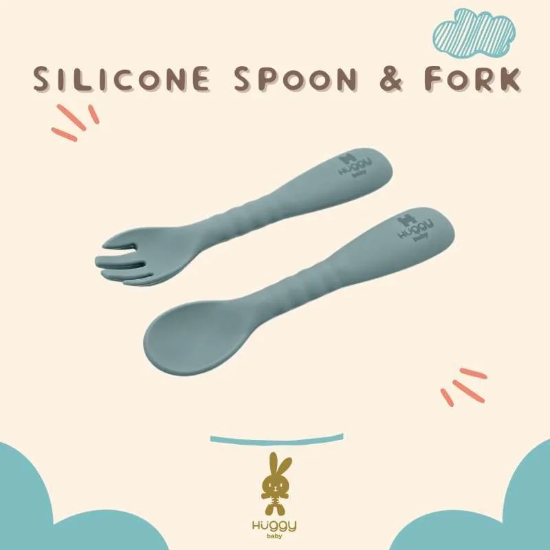 Sendok Garpu Silikon Huggy Baby AM002 Silicone Spoon Fork  - B101013