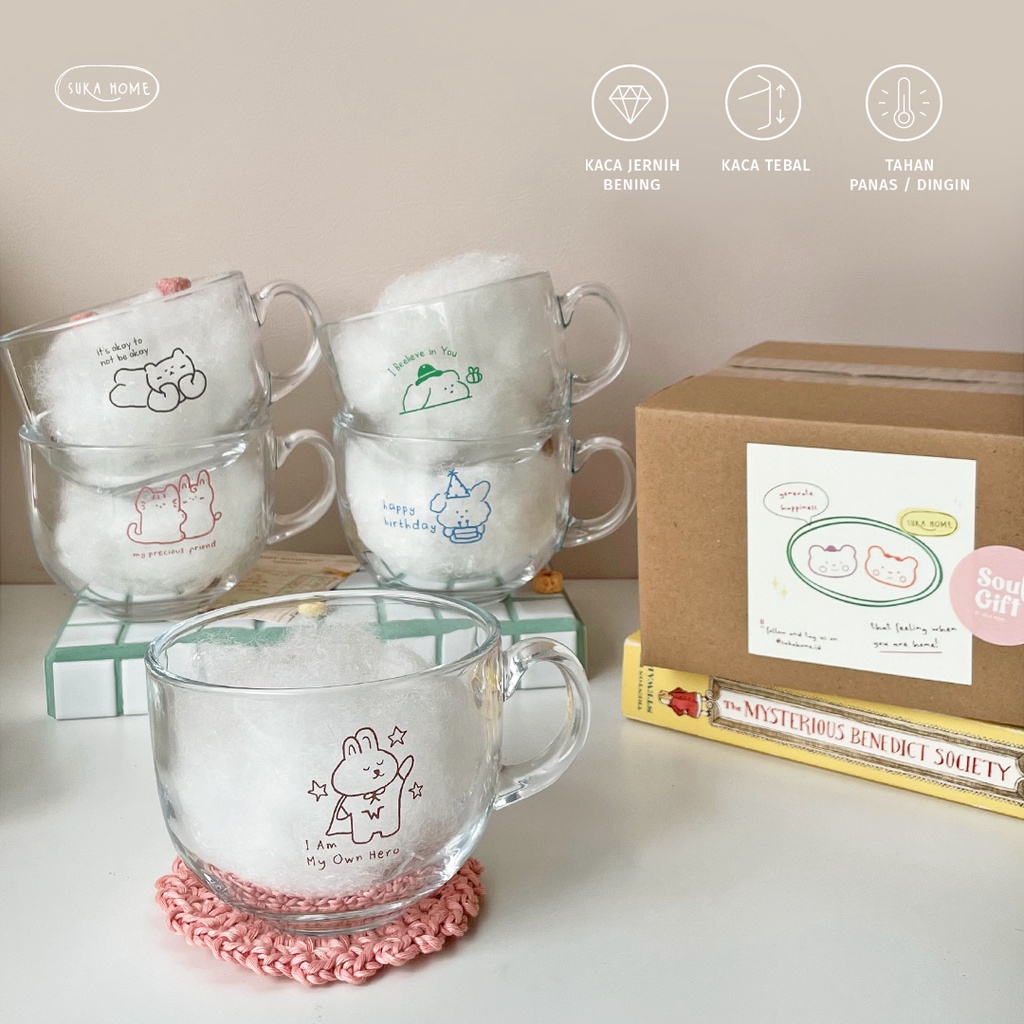 Everyday Mug Glass by Suka Home Gelas Mug Cereal Korean Style Estetik Gelas Kaca Korea Mug Transparan | Gelas Lucu Tahan Panas Garansi Pecah