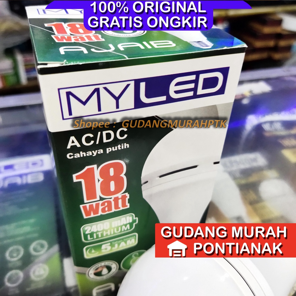 Lampu Emergency MYLED bolam Ajaib Hidup saat mati Lampu Led Rechargeable Bulb 18W Bohlam