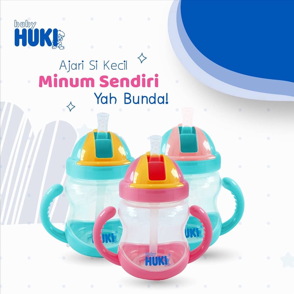 Training CUP BABY HUKI Gelas bayi untuk belajar minum seandiri with Straw Sedotan Silikon yang Lembut belajar gagang pegangan baby weaning glass