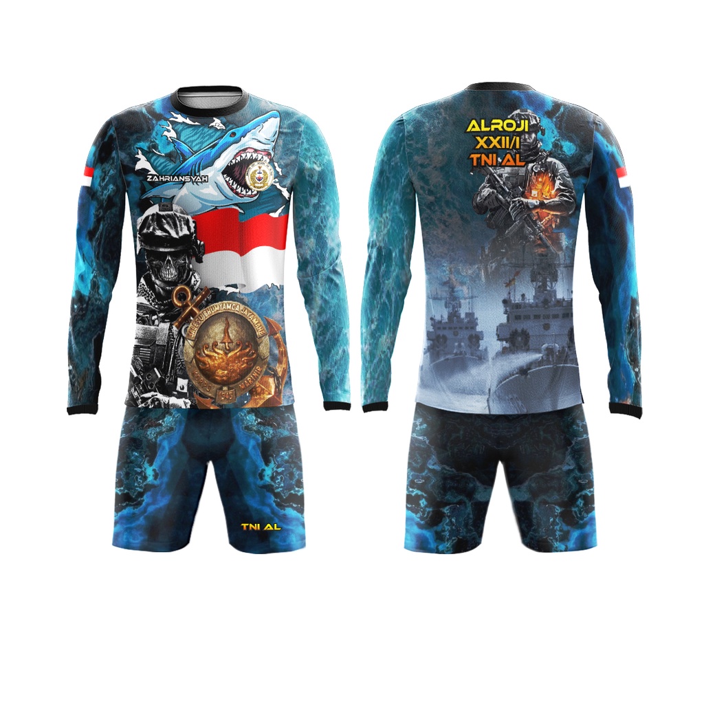 Kaos Jersey Lengan Panjang Futsal Sepak Bola TNI Angkatan Laut Fullprint Custom Baju Jersey Setelan 