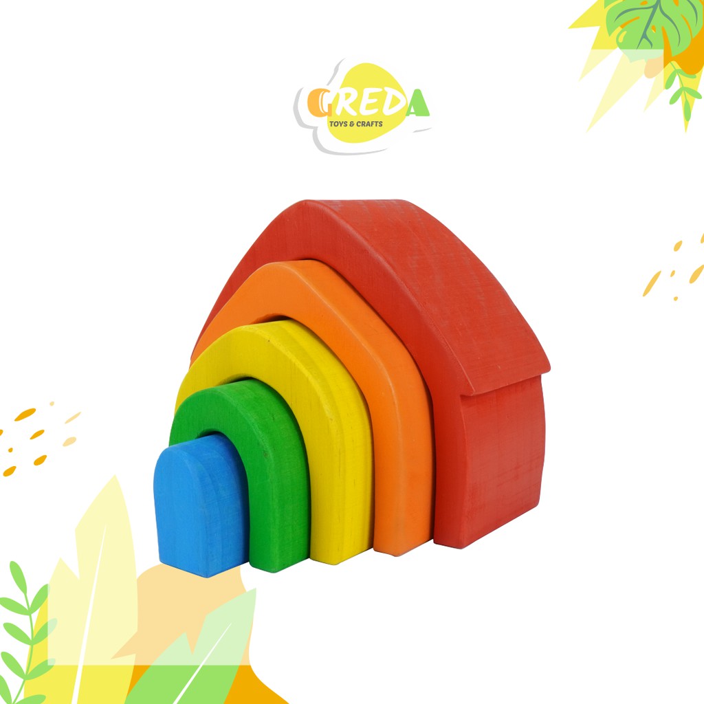 Greda mainan open ended balok kayu rumah rainbow import