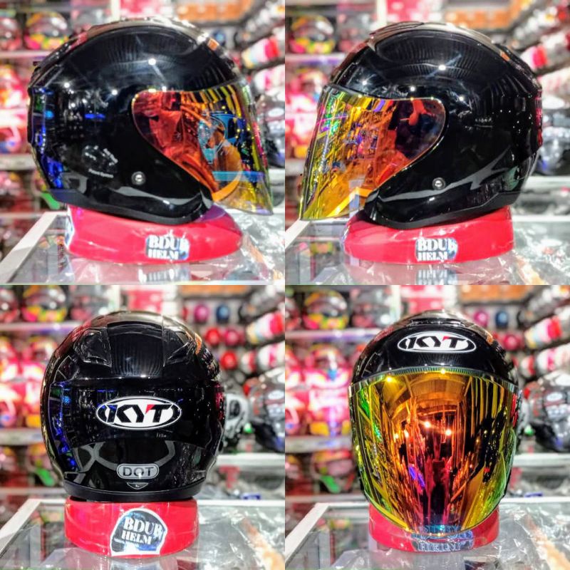 Helm KYT KYOTO R SOLID WHITE Original modif (PAKET GANTENG)-BLACK/VENOM/gold