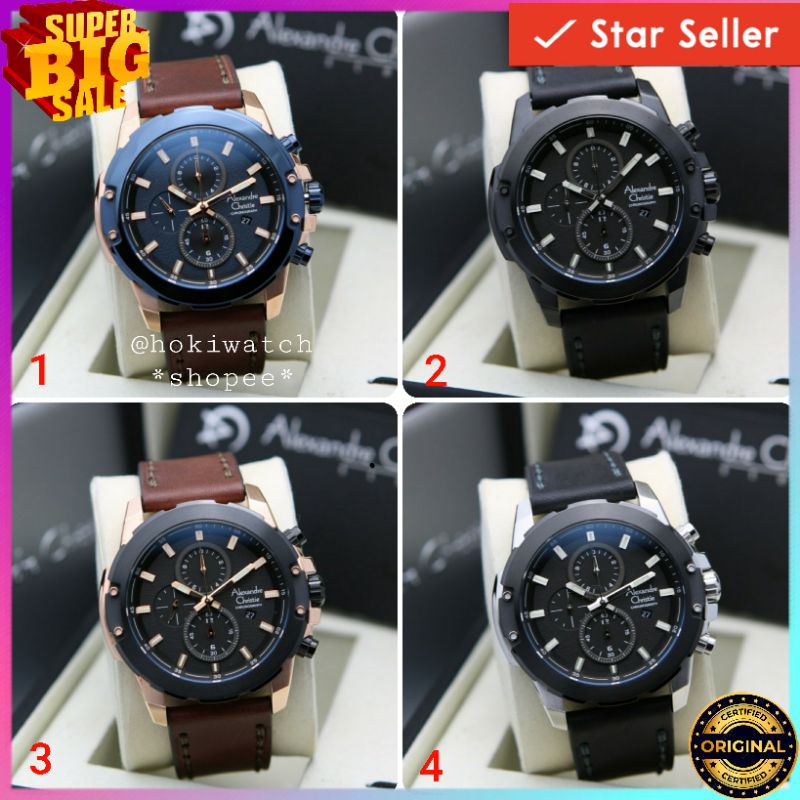 🪙 ✓BARU ORIGINAL GARANSI RESMI JAM TANGAN PRIA ALEXANDRE CHRISTIE CHRONOGRAP KULIT STRAP ARLOJI WATC