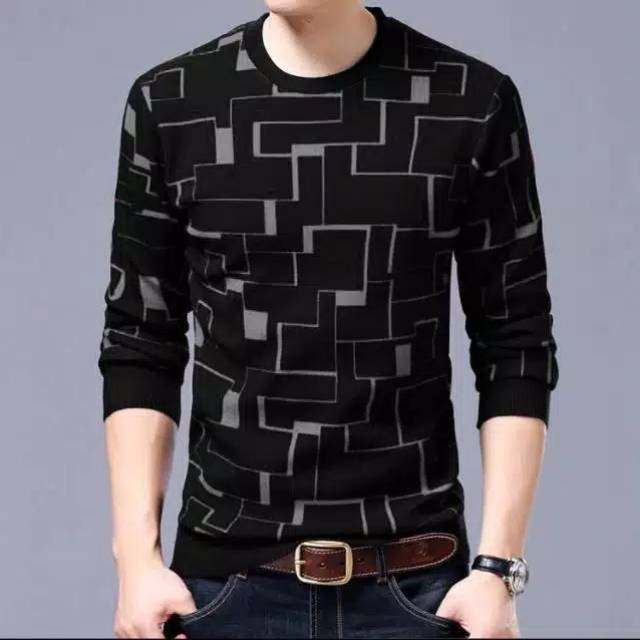 Sweater pria keren motif barcod