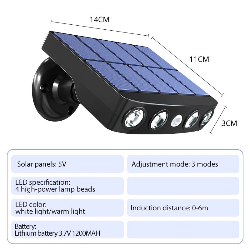 Lampu Solar Sensor Gerak Outdoor Weatherproof 4 LED Cool White - PL256 - 7RLL8GBK Black