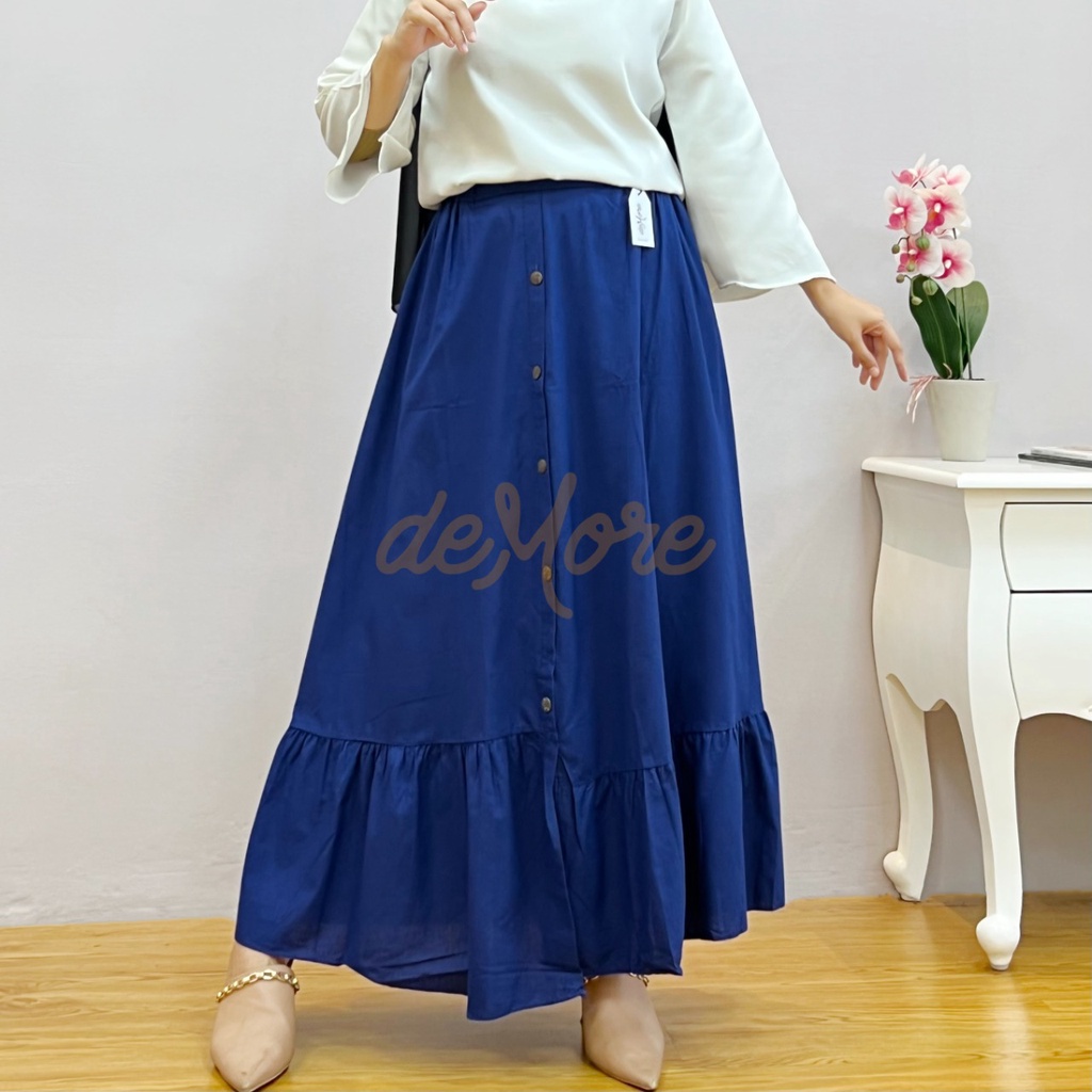 ROK PANJANG TAMARA REMPEL POLOS KANCING BASIC SKIRT DEMORE