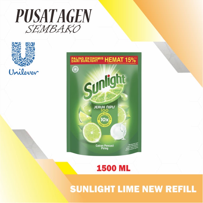 SUNLIGHT LIME NEW REF 1500 1600 ML 1.5 1.6 L LITER SABUN CUCI PIRING JERUK NIPIS 1500ML 1600ML REFIL