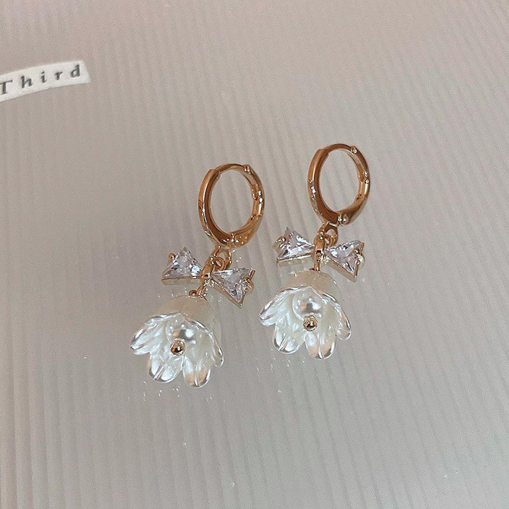 Mxbeauty Anting Hoop Wanita Trendi Untuk Perempuan Bunga Busur Zirkon Kristal Menjuntai Drop Earrings