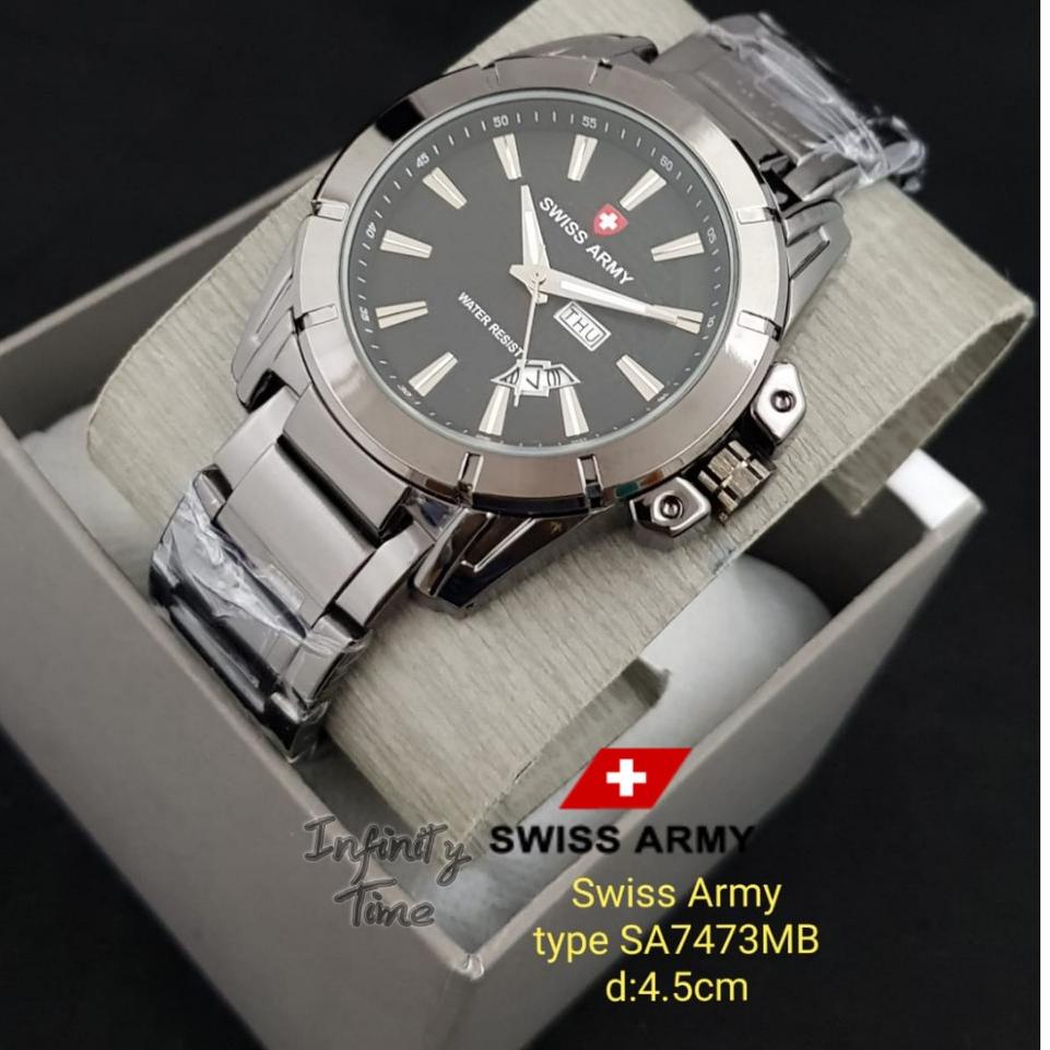 Recomended.. Jam Tangan Cowok Swiss SA7473 SA5169M Tanggal dan Hari Aktif Rantai Stainless