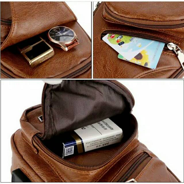 TAS SELEMPANG PRIA KULIT IMITASI USB CHARGER TAS USB