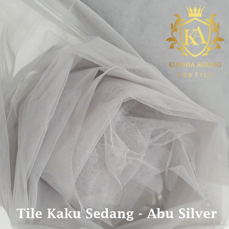 Kain Tile Tulle Kaku Sedang 100cm x 125cm meteran Per Meter Souvenir Dekorasi Wedding Veil Aksesoris-Abu Silver