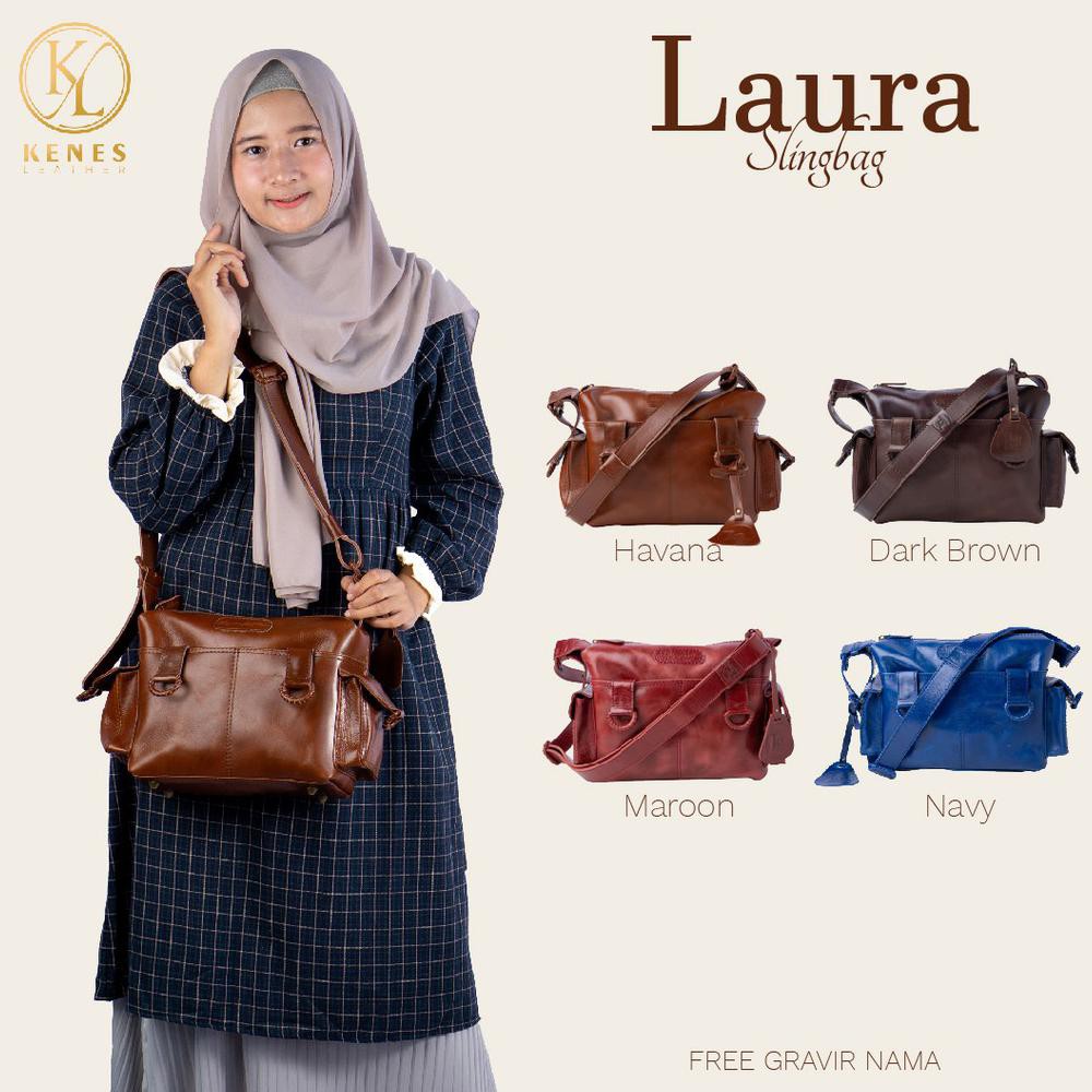 Kenes Leather - Tas Selempang Wanita Kulit Asli - Sling Bag Laura Pullup