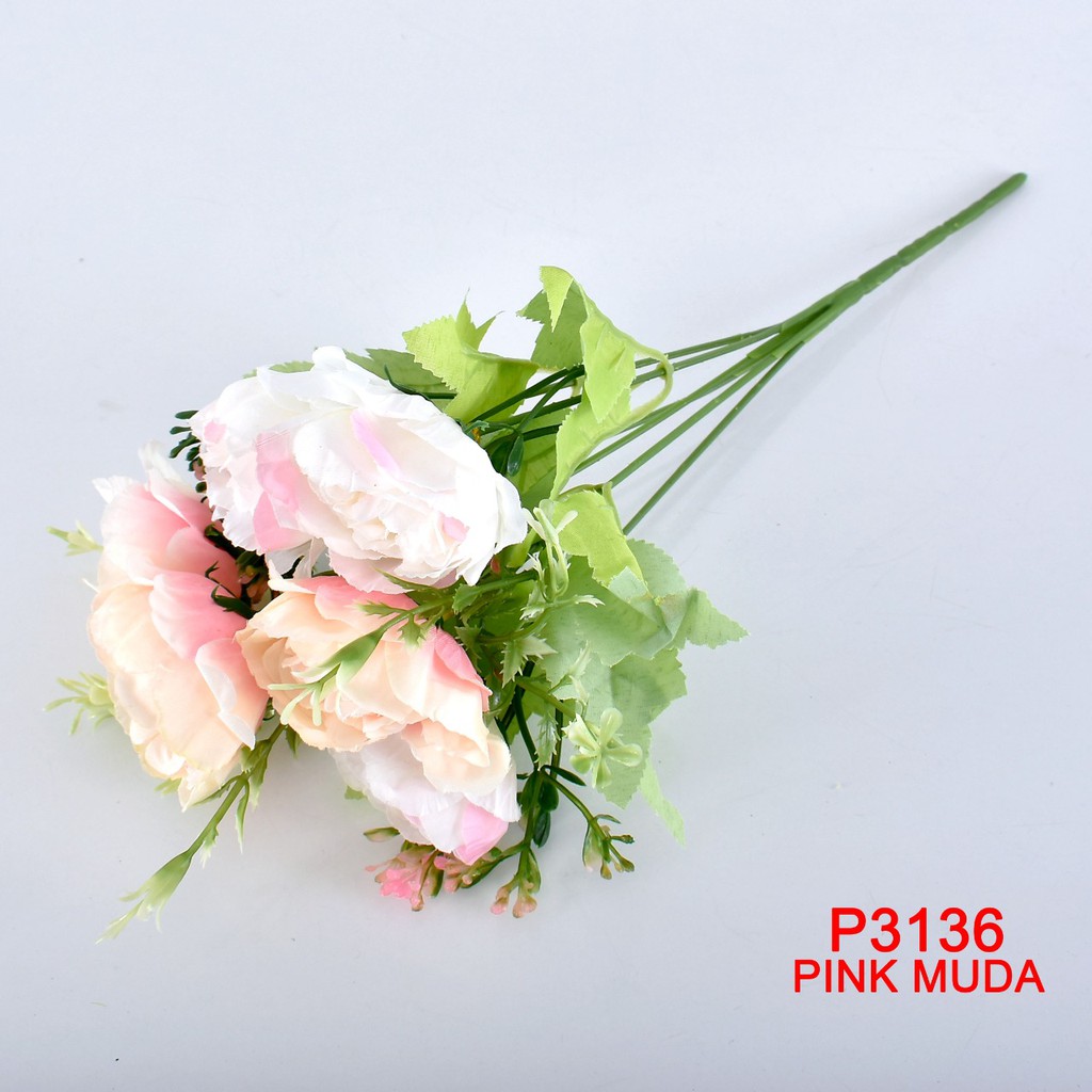 TM99/COD 1 KG BISA 28 PCS BUNGA DEKORASI / BUNGA ARTIFISIAL(1 BUKET 6 KUNTUM BUNGA)P3136-PINK MUDA
