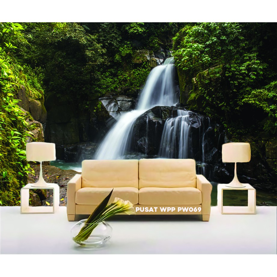 Wallpaper 3D custom Motif Gambar air Terjun 3 dimensi Gorontalo.