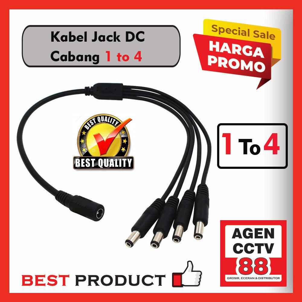 Kabel Jack DC Adaptor Cumi Cabang Splitter 4 Untuk CCTV - LED - DLL