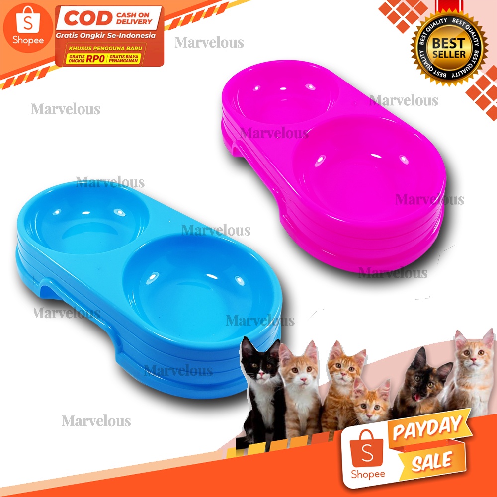 Tempat Makan Kucing Double Plate Anti Slip Besar / Aksesoris Kucing