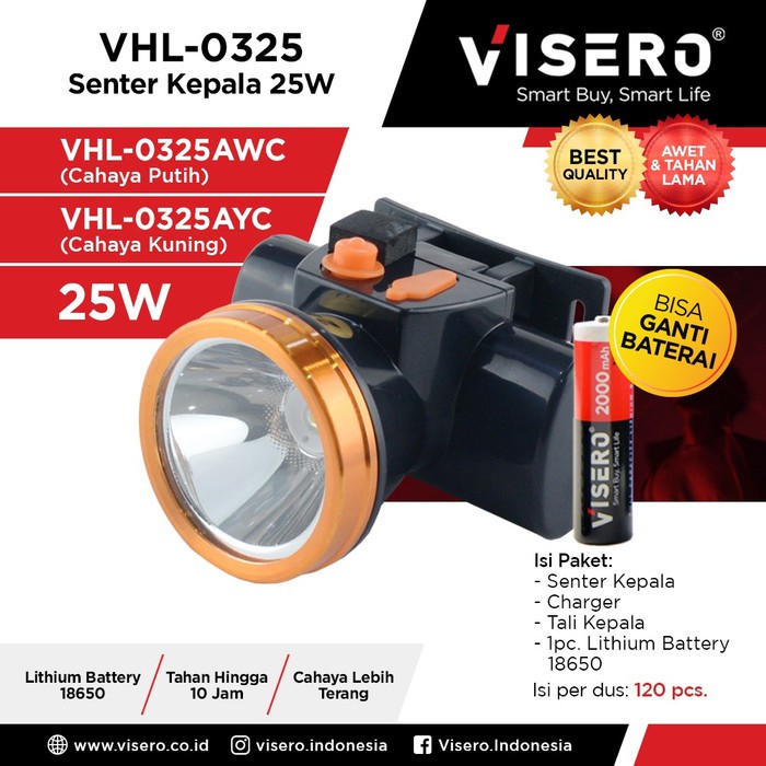 Senter Kepala Kecil 25W Bisa Ganti Baterai Cahaya Putih (VHL-0325AWC)