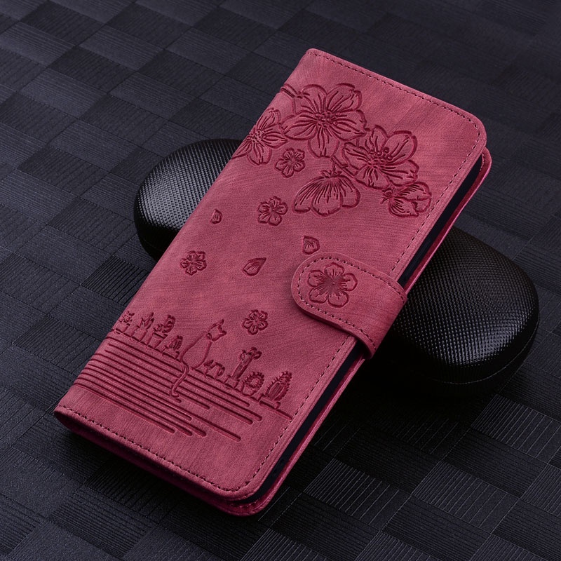 Flip Case Bahan Kulit Motif Kartun Sakura Untuk Samsung Galaxy A03s A13 A12 A52s A52 A33 A53 A22 A32 A51 A22s M32-Merah