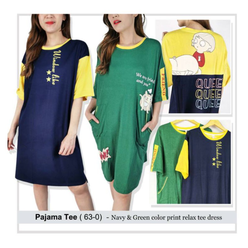 Daster import navy&amp;green dress