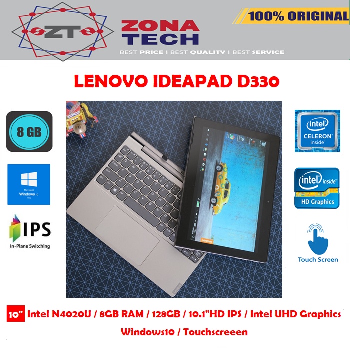 LENOVO IDEAPAD D330 - N4020 - 8GB - 128GB - 10.1&quot;HD IPS TOUCH SCREEN - WIN10 PRO