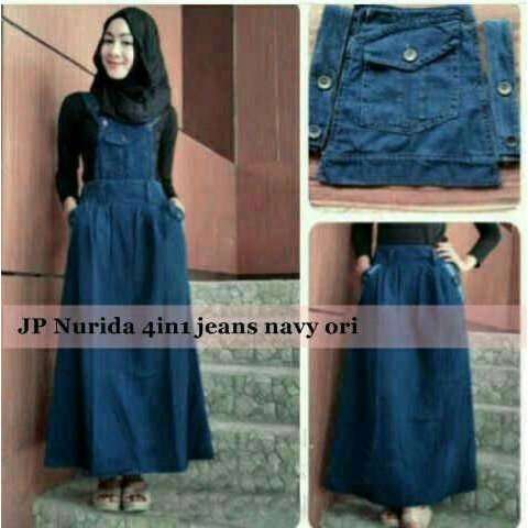Jp Nurida Hijab jumpsuit jeans set hijab terlaris /  Wanita  / Setelan Muslim Wanita