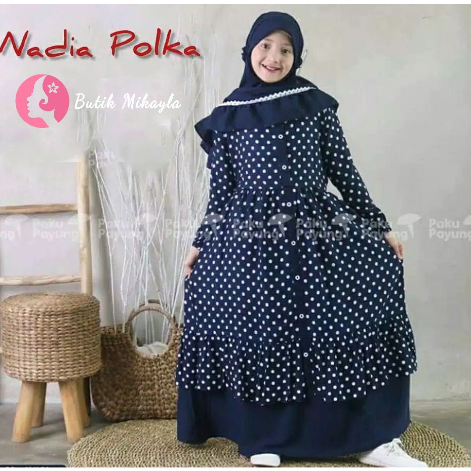 Gamis anak tanggung termurah NADIA POLKA FREE KERUDUNG premium quality
