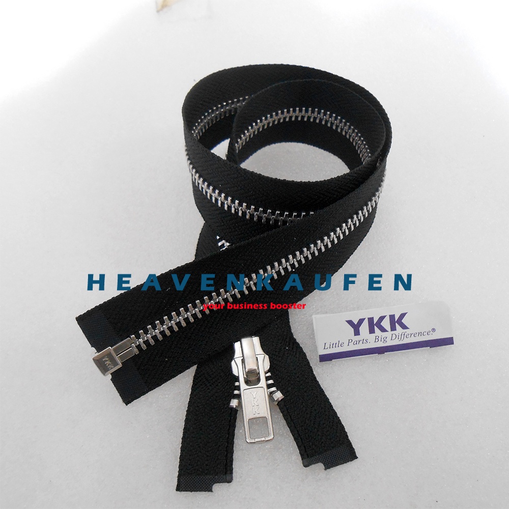 Resleting Zipper 45 cm Atau 18 inch YKK Type Gigi Besi Hitam Silver Set Open - End Buka - Lepas