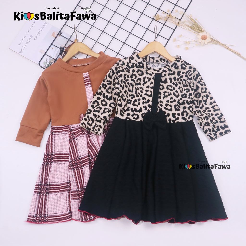 Dress Valencia 3-4 Tahun / Dres Anak Lengan Panjang Pesta Baju Perempuan Fashion Kids Motif Adem