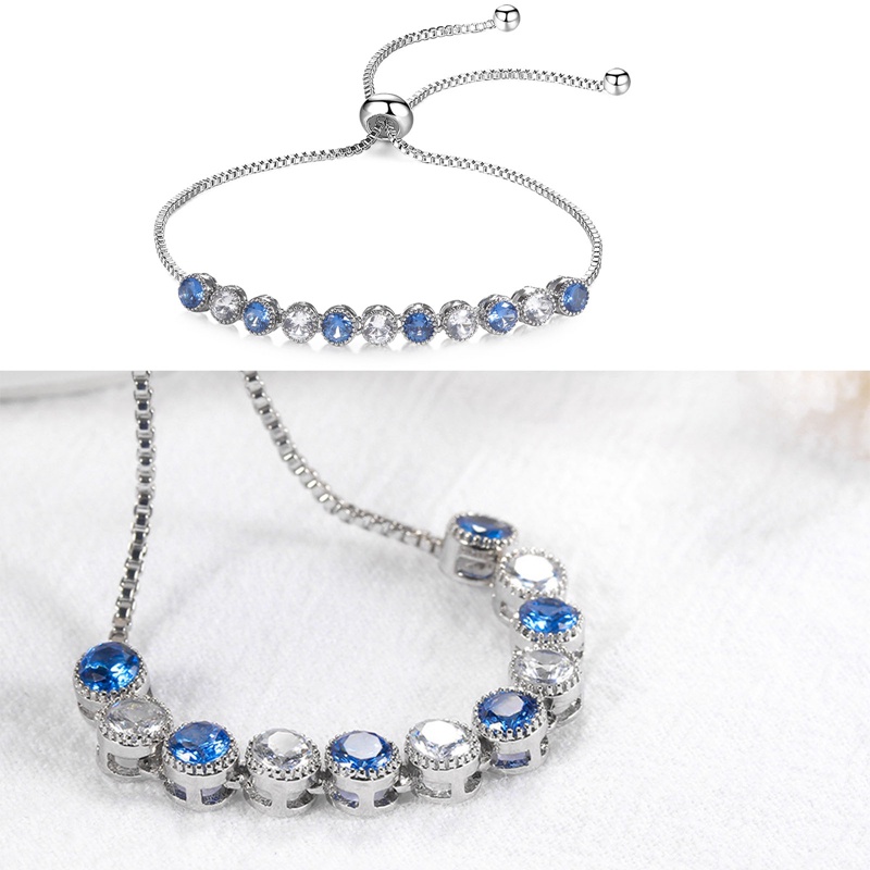 Gelang Tangan Zircon Bulat Warna Biruputih Untuk Wanita