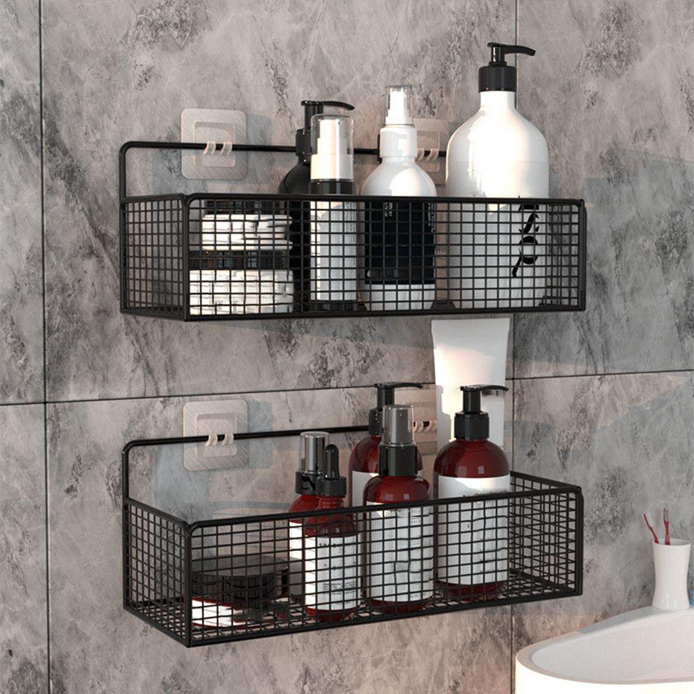 【 ELEGANT 】 Rak Kamar Mandi Kapasitas Bantalan Kuat Desain Grid Tahan Lama Perlengkapan Dinding Ada Jejak Tempel Dinding Toilet Penyimpanan Samping Tempat Tidur Bathroom Storage Hanging Basket