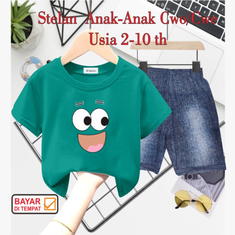 ((IB))SETELAN ANAK2 UNISEX SEMI JEANS/MATA DIGITAL SABLON