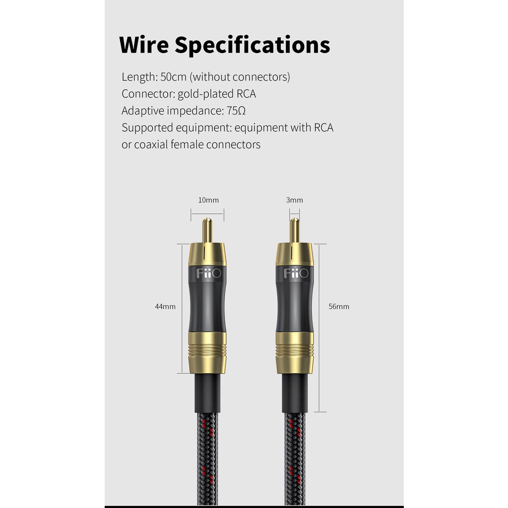 FiiO LR-RCA1 LR-RCA2 Digital / Analog Audio Cable RCA