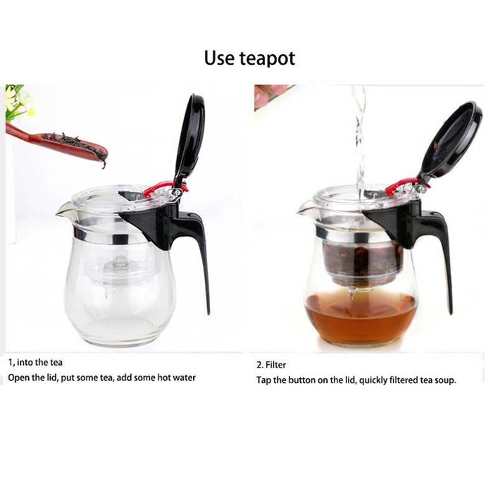 Teko Teh Dengan Saringan Pitcher Kaca Teapot 900 ml