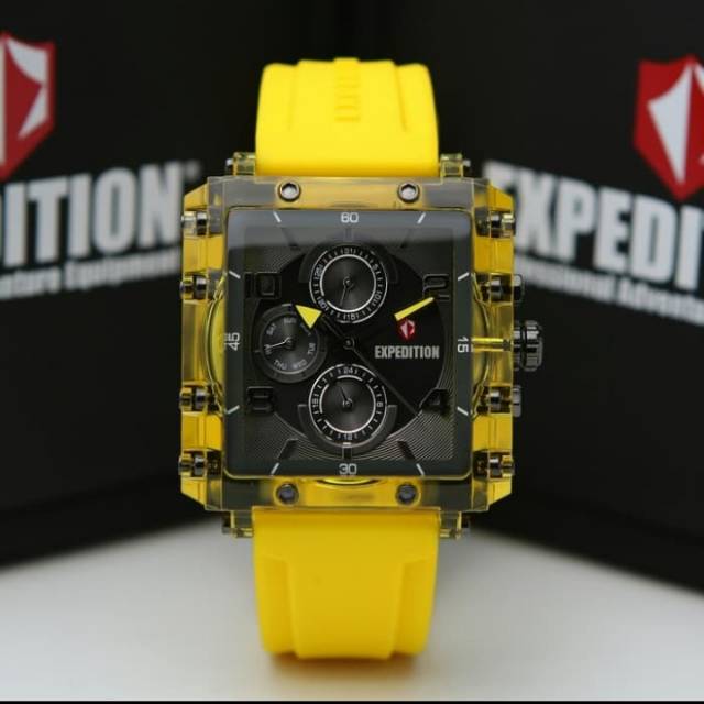 ORIGINAL GARANSI RESMI 1 TAHUN JAM TANGAN WANITA EXPEDITION YELLOW CLEAR RUBBER STRAP ARLOJI WATCH C