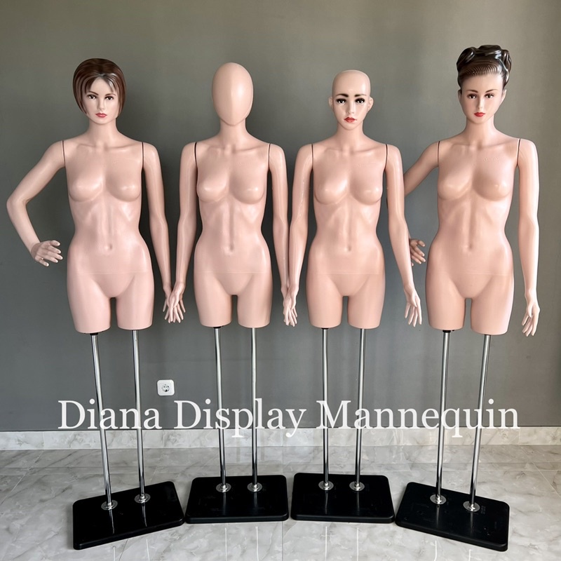 PATUNG MANEKIN BAJU BODYFIT WANITA 1 SET LENGKAP DENGAN BESI PENYANGGA KEPALA DAN TANGAN PLASTIK SET TIANG BESI