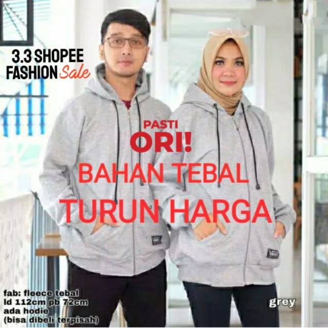 JAKET Jumbo Polos Pria Wanita ZIPPER Hoodie Big Size Oversize XL XXL XXXL Premium 16 Warna