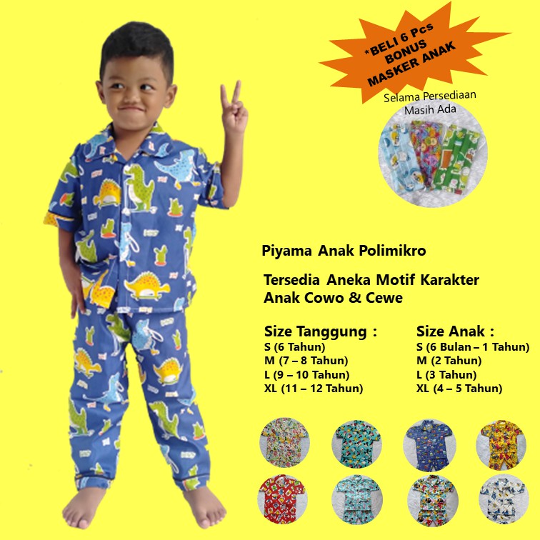 Piyama Anak Katun Polimikro 12 PCS Usia 6 Bulan 5 Tahun 