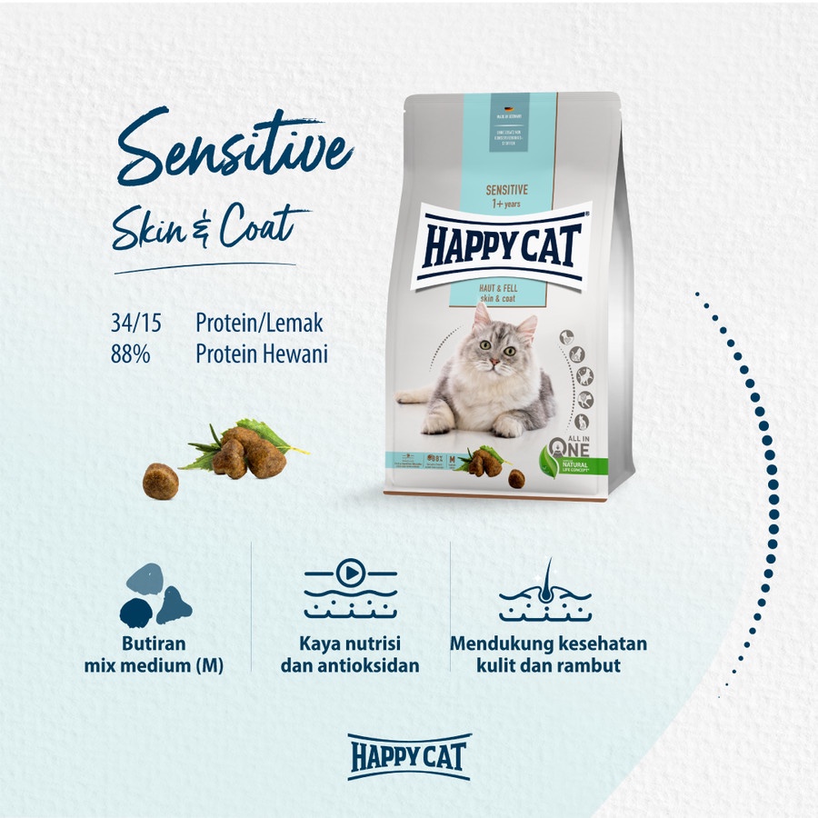 Happy Cat Makanan Kucing Sensitive Skin &amp; Coat Haut Fell 300gr