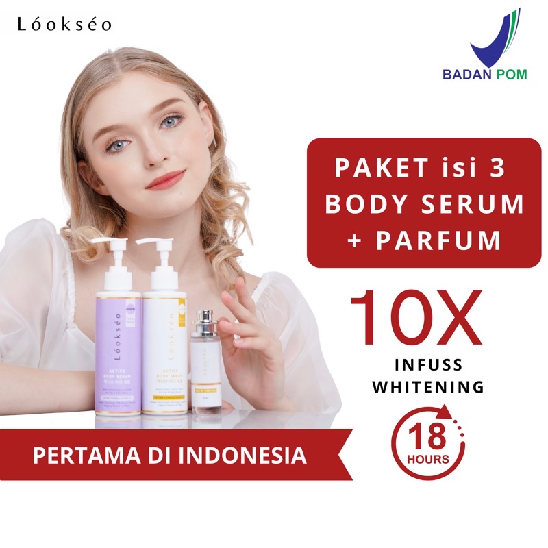 Lookseo Bundle 3 isi 1 Parfum + 2 Body Serum Lotion Korean Whitening Pemutih Badan Terampuh BPOM