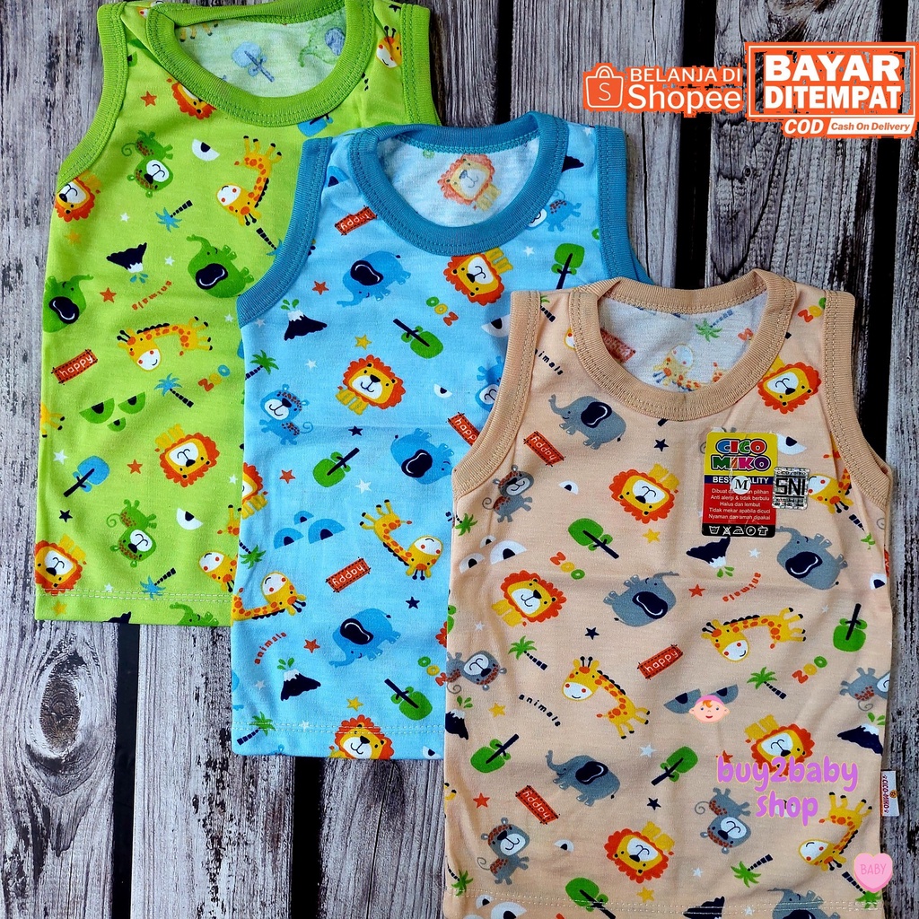 Kaos singlet bayi katun premium halus lembut Cico Miko 3-12 Bulan isi 3 Kaos