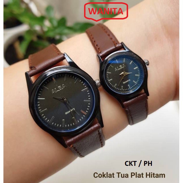 WBS ✅COD JAM TANGAN COUPLE ALBA VINTAGE CASUAL GROSIR IMPORT KULIT PREMIUM ANALOG PRIA WANITA PASANGAN TERBARU ANAK REMAJA MURAH PREMIUM AL008 /C9/C10-CKT /PH / BODY BLACK