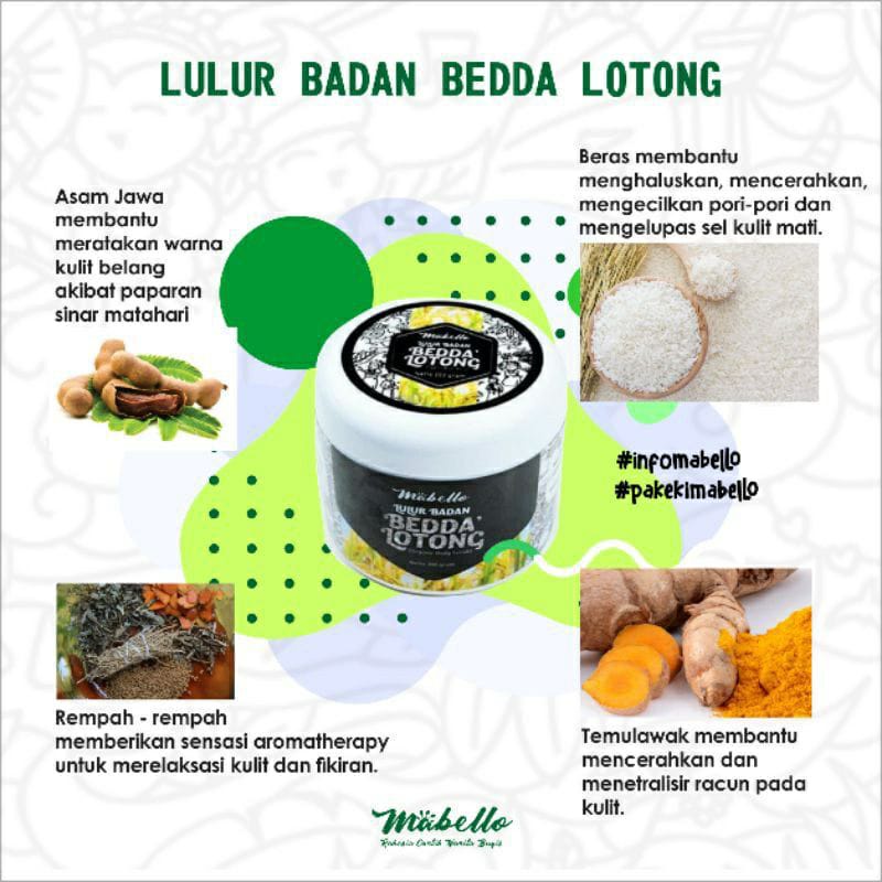 MABELLO bedda lotong lulur 100gr / BPOM &amp; Halal / Kulit cerah permanen
