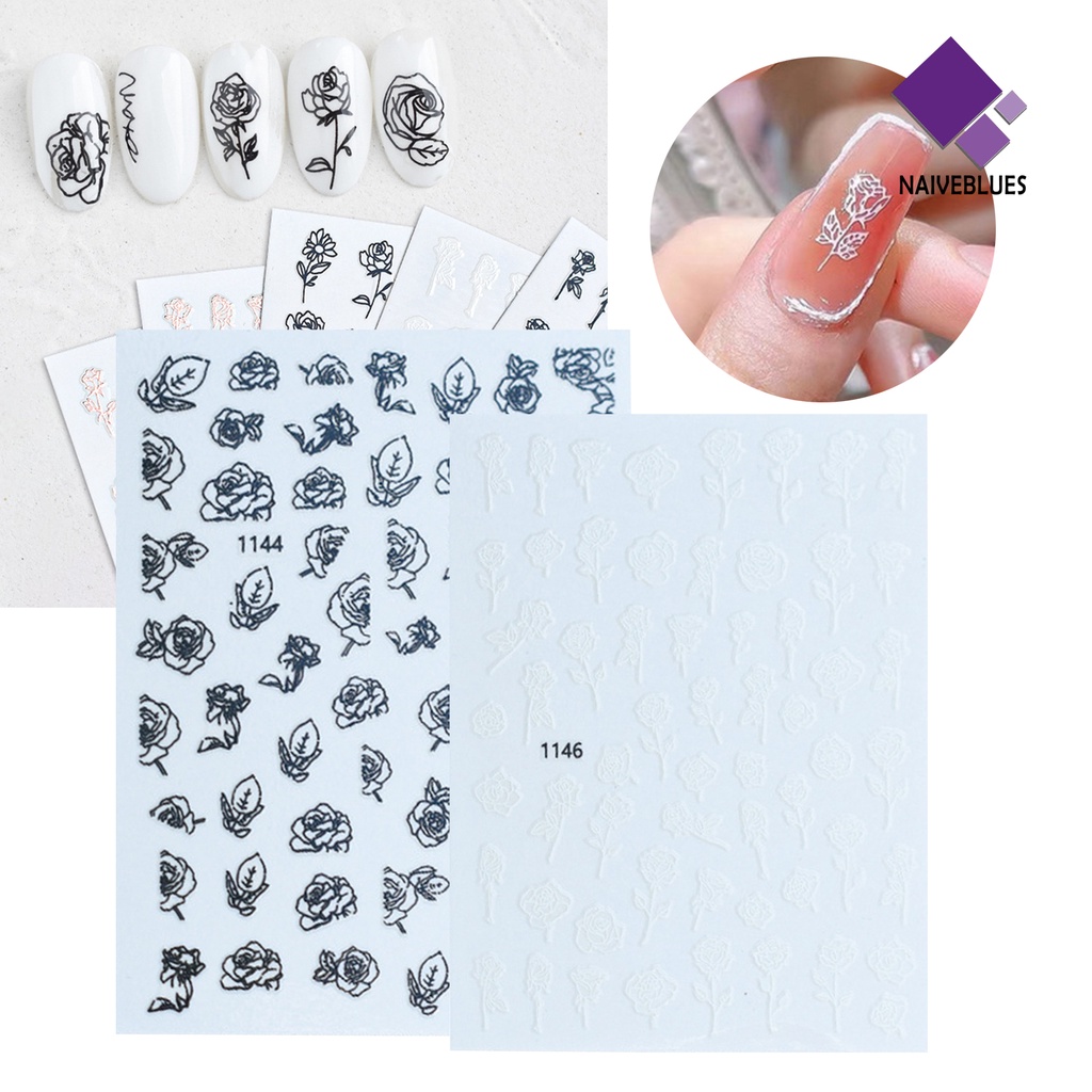 Naiveblue Stiker Kuku Motif Bunga Mawar Anti Alergi / Bau Untuk Nail Art