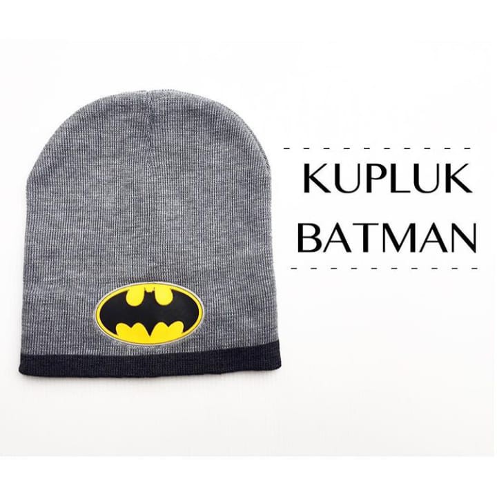 Topi kupluk bahan rajut gambar aplikasi batman fashion anak bayi cowok laki baby boy murah -kup