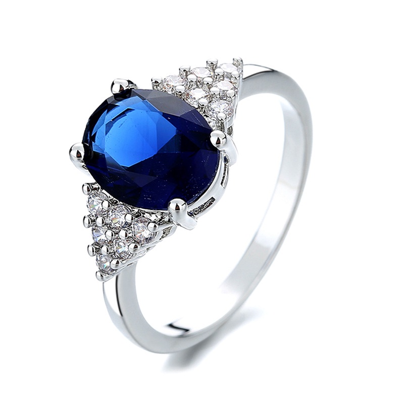 Fancyqube Perhiasan Cincin Sapphire Bentuk Oval Bahan 925 Sterling Silver Untuk Wanita