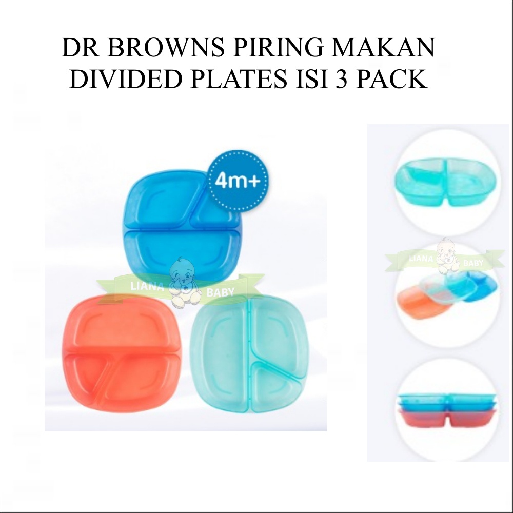 MAK273 DR BROWNS PIRING MAKAN  DIVIDED PLATES ISI 3 PACK