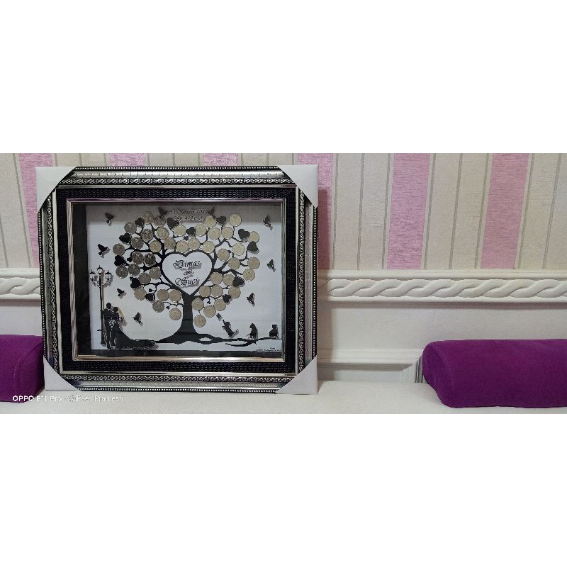 Frame Mahar Pohon Koin lis silver